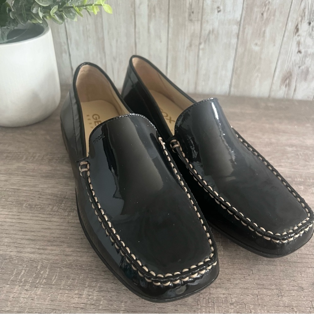 Geox Glossy Black Patent Leather Loafers Drivers 38